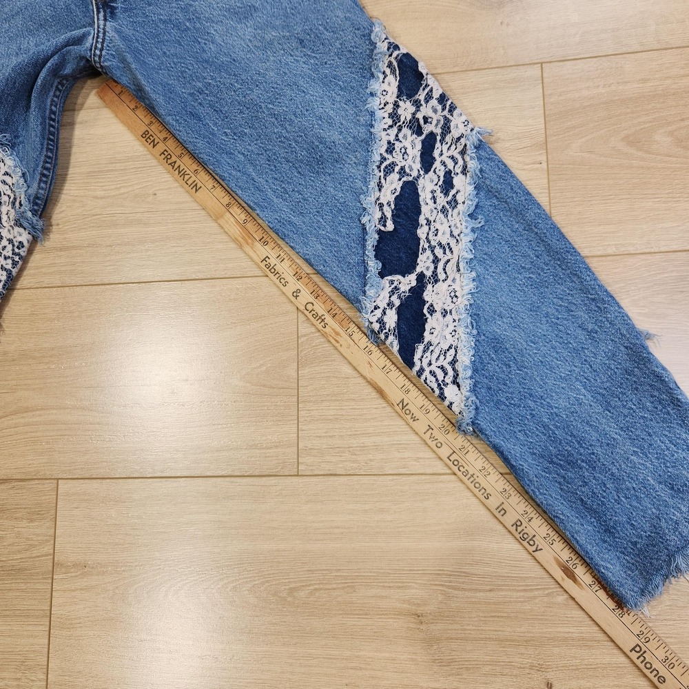 Vintage Guess Jeans Womens 26x28 Blue Lace Panel High Rise Straight USA Made 80s - Picture 6 of 8